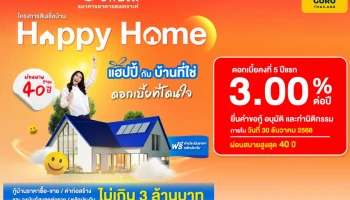 ธอส. จัดทำโครงการสินเชื่อบ้าน Happy Home กรอบวงเงิน 20,000 ล้านบาท อัตราดอกเบี้ย 5 ปีแรก 3.00% ต่อปี